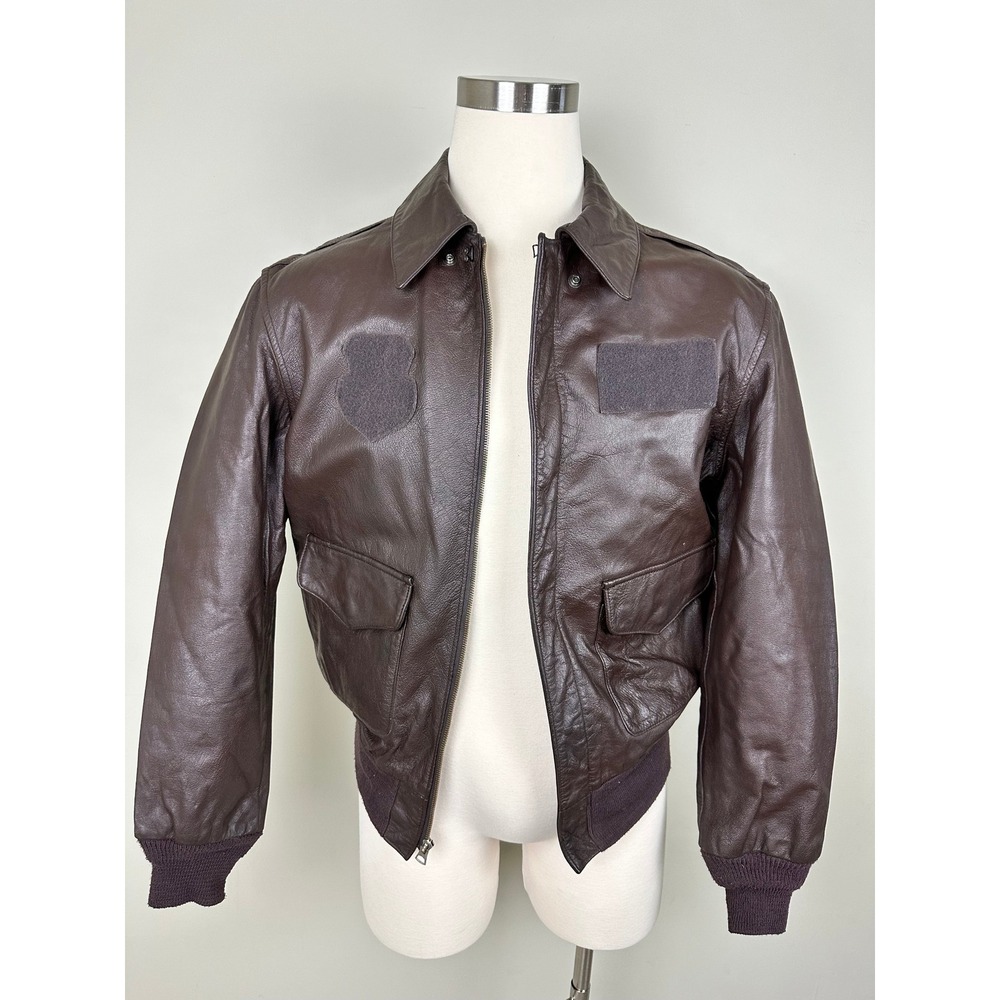 Vintage 90s Saddlery A2 Leather Bomber Flight Jacket USA Made Military Brown 42L